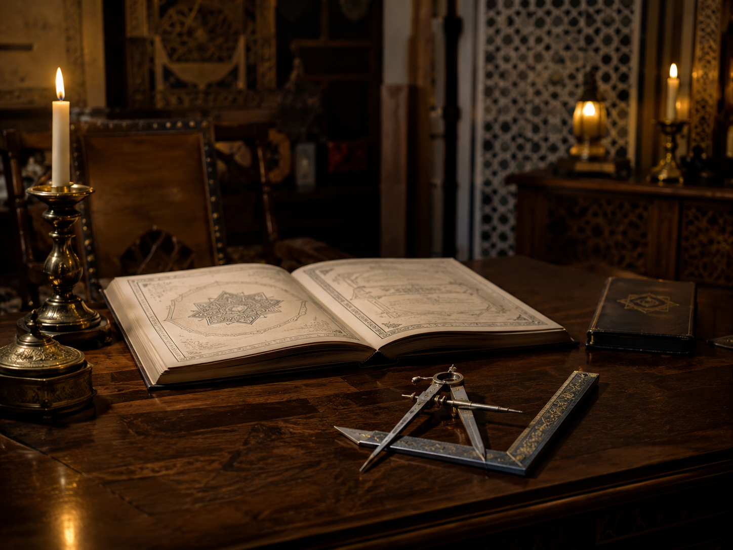 Livre ouvert et outils symboliques